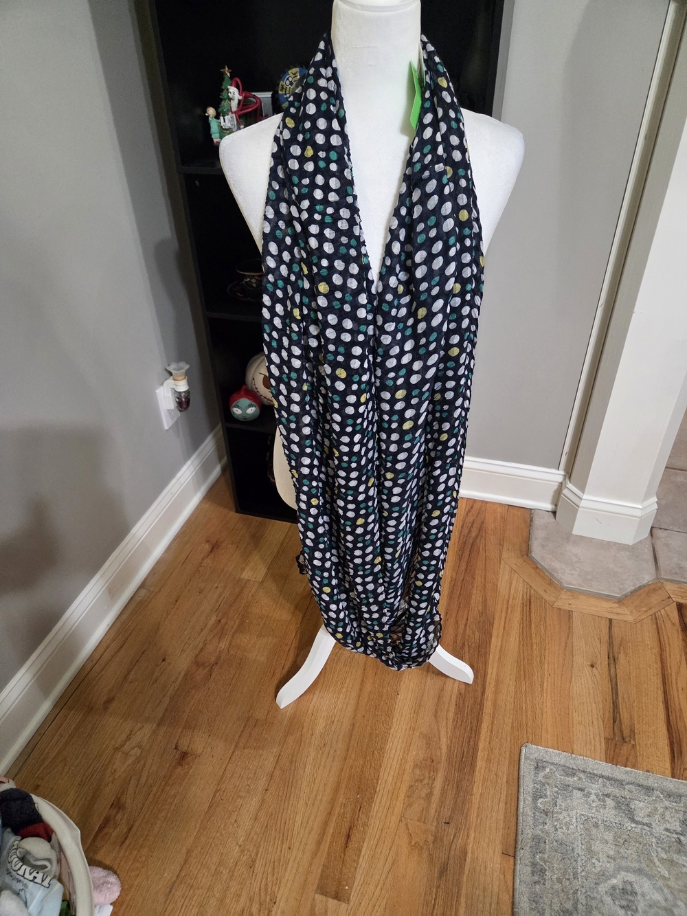 Cato Navy Infinity Scarf with Multicolor Polka Dots